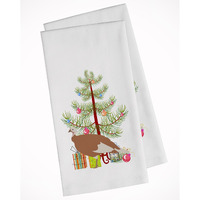Jersey Buff Turkey Hen Christmas White Kitchen Towel Set of 2