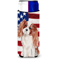 "Caroline's Treasures Blenheim Cavalier Spaniel Patriotic Decorative Can Hugger, Slim, Multicolor"