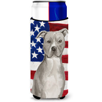 "Caroline's Treasures Staffordshire Bull Terrier Patriotic Decorative Can Hugger, Slim, Multicolor"
