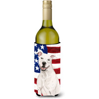 "Caroline's Treasures White Staffie Bull Terrier Patriotic Decorative Bottle Hugger, 750ml, Multicolor"