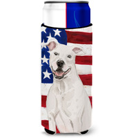 "Caroline's Treasures White Staffie Bull Terrier Patriotic Decorative Can Hugger, Slim, Multicolor"