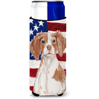 "Caroline's Treasures Brittany Spaniel Patriotic Decorative Can Hugger, Slim, Multicolor"