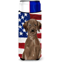 "Caroline's Treasures Chocolate Labrador Patriotic Decorative Can Hugger, Slim, Multicolor"