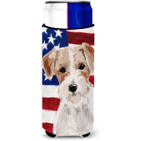 "Caroline's Treasures Wire Hair Jack Russell Patriotic Decorative Can Hugger, Slim, Multicolor"