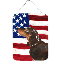 "Caroline's Treasures Black and Tan Dachshund Patriotic Metal Print, 16"" x 12"", Multicolor"