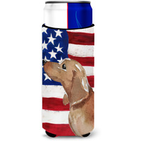 "Caroline's Treasures Red Tan Dachshund Patriotic Decorative Can Hugger, Slim, Multicolor"
