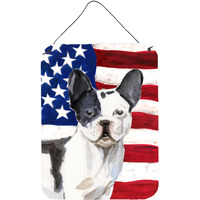 "Caroline's Treasures Black White French Bulldog Patriotic Metal Print, 16"" x 12"", Multicolor"