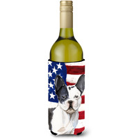 "Caroline's Treasures Black White French Bulldog Patriotic Decorative Bottle Hugger, 750ml, Multicolor"
