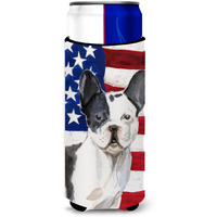 "Caroline's Treasures Black White French Bulldog Patriotic Decorative Can Hugger, Slim, Multicolor"
