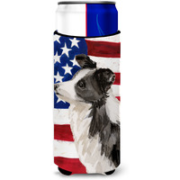 "Caroline's Treasures Border Collie Patriotic Decorative Can Hugger, Slim, Multicolor"