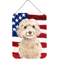 "Caroline's Treasures Champagne Cockapoo Patriotic Metal Print, 16"" x 12"", Multicolor"