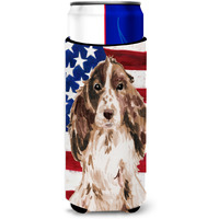 "Caroline's Treasures Brown Parti Patriotic Decorative Can Hugger, Slim, Multicolor"