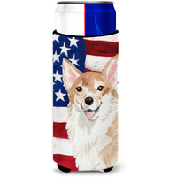 "Caroline's Treasures Corgi Patriotic Decorative Can Hugger, Slim, Multicolor"