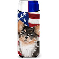 "Caroline's Treasures Long Haired Chihuahua Patriotic Decorative Can Hugger, Slim, Multicolor"