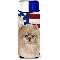 "Caroline's Treasures Pomeranian Patriotic Decorative Can Hugger, Slim, Multicolor"