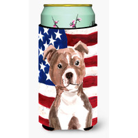 "Caroline's Treasures Red Staffie Bull Terrier Patriotic Decorative Can Hugger, Tall, Multicolor"