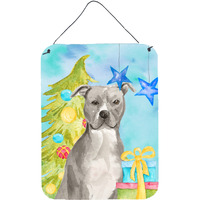 "Caroline's Treasures Staffordshire Bull Terrier Christmas Metal Print, 16"" x 12"", Multicolor"