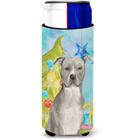 "Caroline's Treasures Staffordshire Bull Terrier Christmas Decorative Can Hugger, Slim, Multicolor"