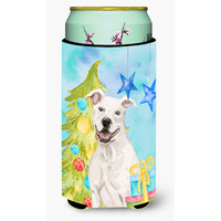 "Caroline's Treasures White Staffie Bull Terrier Christmas Decorative Can Hugger, Tall, Multicolor"