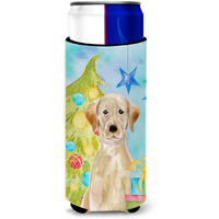 "Caroline's Treasures Yellow Labrador Christmas Decorative Can Hugger, Slim, Multicolor"