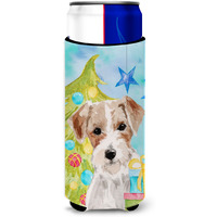 "Caroline's Treasures Wire Hair Jack Russell Christmas Decorative Can Hugger, Slim, Multicolor"
