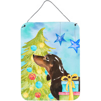 "Caroline's Treasures Black and Tan Dachshund Christmas Metal Print, 16"" x 12"", Multicolor"
