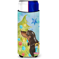 "Caroline's Treasures Black and Tan Dachshund Christmas Decorative Can Hugger, Slim, Multicolor"
