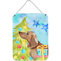 "Caroline's Treasures Red Tan Dachshund Christmas Metal Print, 16"" x 12"", Multicolor"