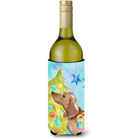 "Caroline's Treasures Red Tan Dachshund Christmas Decorative Bottle Hugger, 750ml, Multicolor"