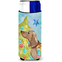 "Caroline's Treasures Red Tan Dachshund Christmas Decorative Can Hugger, Slim, Multicolor"