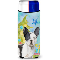 "Caroline's Treasures Black White French Bulldog Christmas Decorative Can Hugger, Slim, Multicolor"