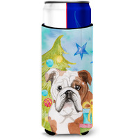 "Caroline's Treasures English Bulldog Christmas Decorative Can Hugger, Slim, Multicolor"