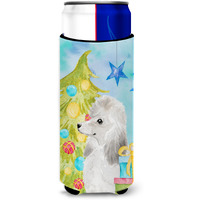 "Caroline's Treasures White Standard Poodle Christmas Decorative Can Hugger, Slim, Multicolor"