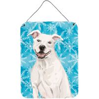 "Caroline's Treasures White Staffie Bull Terrier Winter Metal Print, 16"" x 12"", Multicolor"