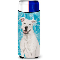 "Caroline's Treasures White Staffie Bull Terrier Winter Decorative Can Hugger, Slim, Multicolor"