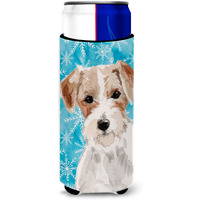 "Caroline's Treasures Wire Hair Jack Russell Winter Decorative Can Hugger, Slim, Multicolor"