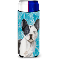 "Caroline's Treasures Black White French Bulldog Winter Decorative Can Hugger, Slim, Multicolor"