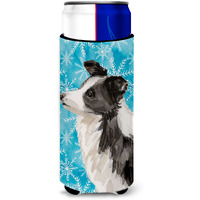 "Caroline's Treasures Border Collie Winter Decorative Can Hugger, Slim, Multicolor"