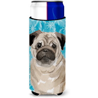 "Caroline's Treasures Fawn Pug Winter Decorative Can Hugger, Slim, Multicolor"