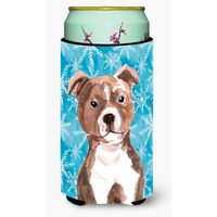 "Caroline's Treasures Red Staffie Bull Terrier Winter Decorative Can Hugger, Tall, Multicolor"