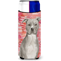 "Caroline's Treasures Staffordshire Bull Terrier Love Decorative Can Hugger, Slim, Multicolor"