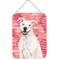"Caroline's Treasures White Staffie Bull Terrier Love Metal Print, 16"" x 12"", Multicolor"