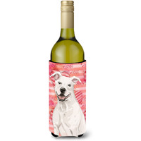 "Caroline's Treasures White Staffie Bull Terrier Love Decorative Bottle Hugger, 750ml, Multicolor"