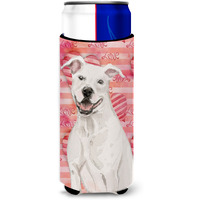 "Caroline's Treasures White Staffie Bull Terrier Love Decorative Can Hugger, Slim, Multicolor"