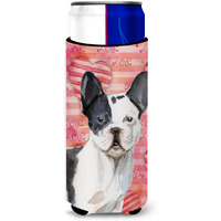 "Caroline's Treasures Black White French Bulldog Love Decorative Can Hugger, Slim, Multicolor"