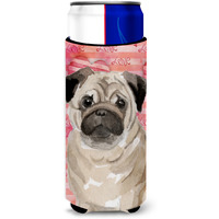 "Caroline's Treasures Fawn Pug Love Decorative Can Hugger, Slim, Multicolor"
