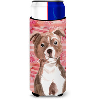 "Caroline's Treasures Red Staffie Bull Terrier Love Decorative Can Hugger, Slim, Multicolor"