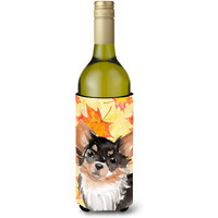 "Caroline's Treasures Long Haired Chihuahua Fall Decorative Bottle Hugger, 750ml, Multicolor"