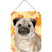 "Caroline's Treasures Fawn Pug Fall Metal Print, 16"" x 12"", Multicolor"