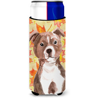 "Caroline's Treasures Red Staffie Bull Terrier Fall Decorative Can Hugger, Slim, Multicolor"